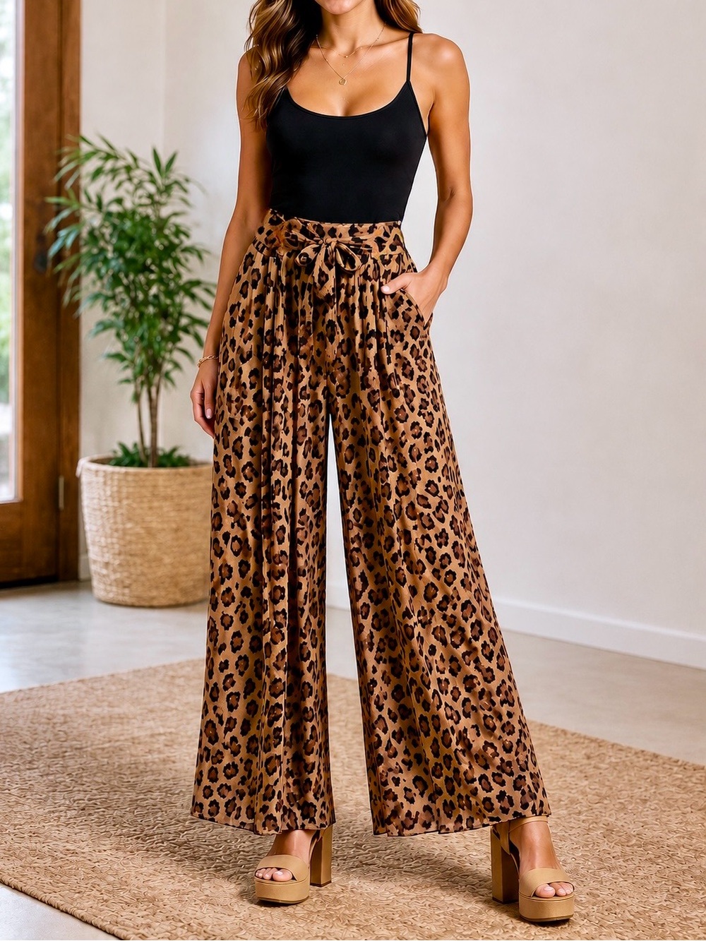 Free People - Brown Leopard-Print Wide-Leg Pants